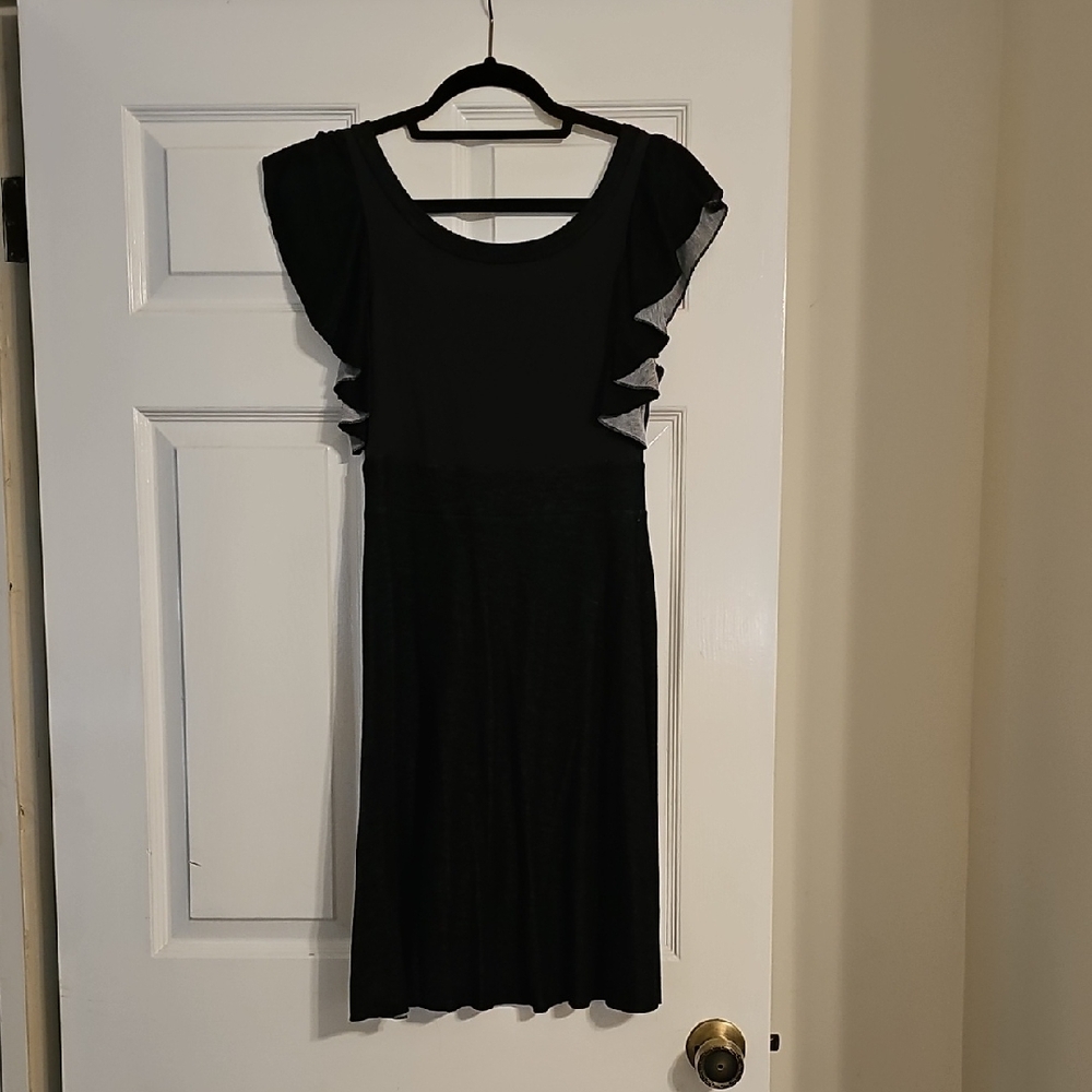 Free People Black Midi Dress with Ruffle Sleeves